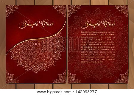 Set of cards or invitations with mandala pattern. Vector vintage hand-drawn highly detailed round mandala elements. Luxury lace festive ornament card. Islam Arabic Indian Turkish Ottoman Pakistan motifs.