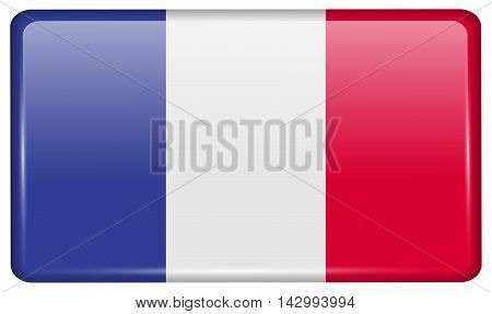 Flags Frence In The Form Of A Magnet On Refrigerator With Reflections Light. Vector