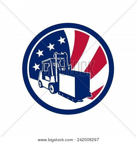 Icon Retro Style Illustration Of An American Logistics Operations With Forklift Truck And United Sta