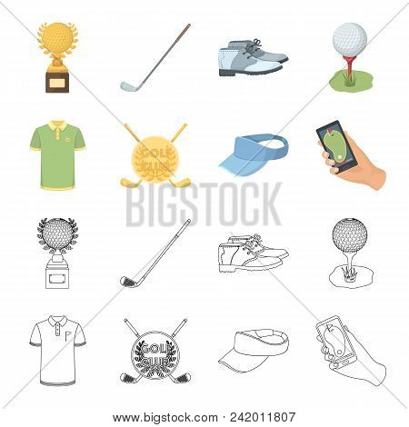 Emblem Of The Golf Club, Cap With A Visor, Golfer Shirt, Phone With A Navigator.golf Club Set Collec