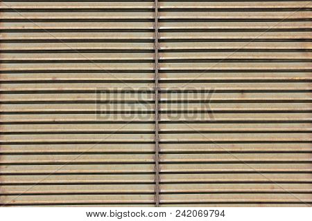 Metal Lattice Fence Horizontal Lines Surface Close Up View. Grey Shutters, Metal Texture Linen Sheet