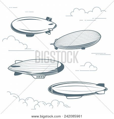 Collection Of Vintage Airships - Hot Air Balloons, Blimps And Dirigibles