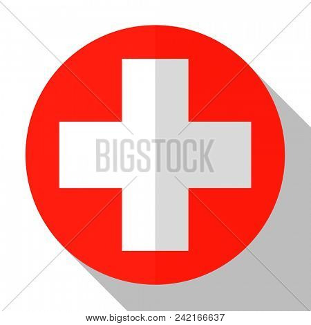 Flag Switzerland - round flatstyle button with a shadow. 