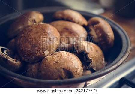 Closeup of brown cremini mushrooms