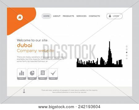 Quality One Page Dubai Website Template Vector Eps, Modern Web Design With Flat Ui Elements And Land