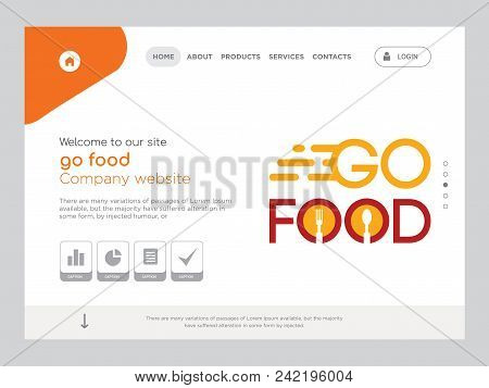 Quality One Page Go Food Website Template Vector Eps, Modern Web Design With Flat Ui Elements And La