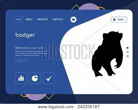 Quality One Page Badger Website Template Vector Eps, Modern Web Design With Flat Ui Elements And Lan