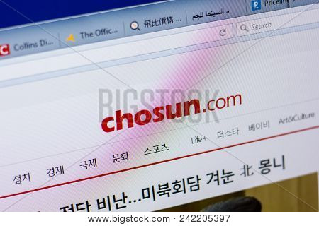 Ryazan, Russia - May 20, 2018: Homepage Of Chosun Website On The Display Of Pc, Url - Chosun.com