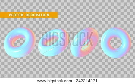 Design Element In Shape Of 3d Torus Bright Neon Color. Round Ring Tor Isolated With Transparent Back