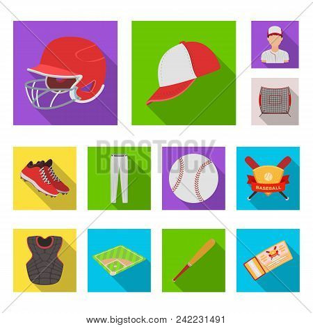 Baseball And Attributes Flat Icons In Set Collection For Design.baseball Player And Equipment Vector