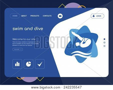 Quality One Page Swim And Dive Website Template Vector Eps, Modern Web Design With Flat Ui Elements 