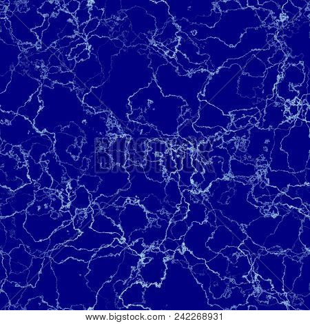 Royal Dark Navy Blue Background Seamless Design With Marbling White Veins, Stone Graphic Structure