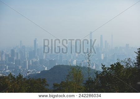 View Of Guangzhou City With Zhujiang New Town From White Cloud Mountain, Baiyun Mountain, Guandong,