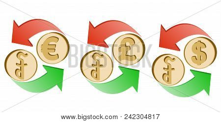 Exchange Cambodian Riel To Euro, Pound Sterling And Dollar On A White Background , Sign Currency In 