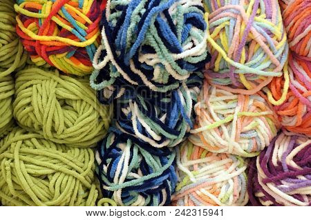 Colorful Background With Yarn Ball,knitting Yarn For Handmade Winter Clothes.