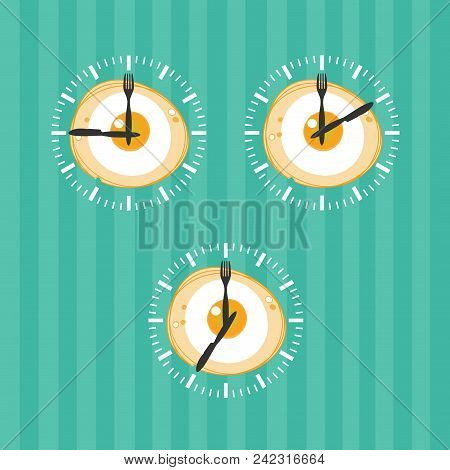 Egg Menu. Illustration On The Theme Of Bachelorhood. Fried Egg And Clock, Vector Illustration. Food 