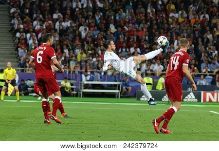 Kyiv, Ukraine - May 26, 2018: Gareth Bale Of Real Madrid Scores A 2nd Goal During The Uefa Champions