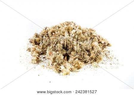 Pile Of Dried Mullein Leaves Isolated On A White Background
