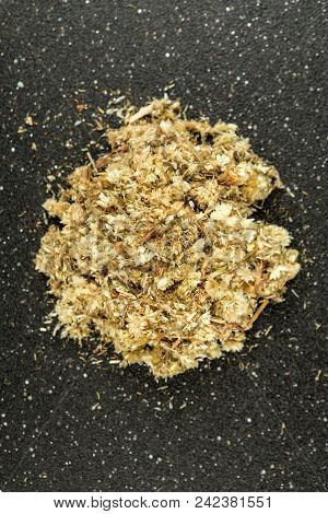Pile Of Dried Mullein Leaves On A Black Background