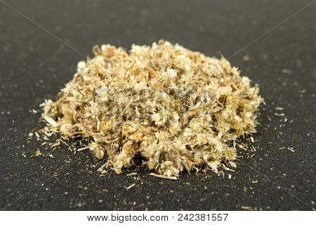 Pile Of Dried Mullein Leaves On A Black Background