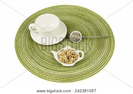 Dried Mullein Leaf Tea On A Cloth Background