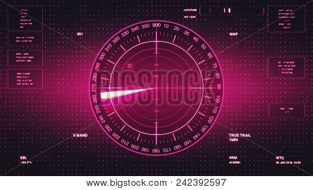 Sonar Screen For Submarines And Ships. Radar Sonar With Object On Map. Futuristic Hud Navigation Mon