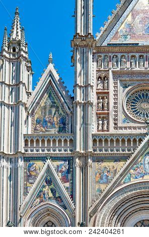 Orvieto, Italy, Details Of The Cathedral Facade
