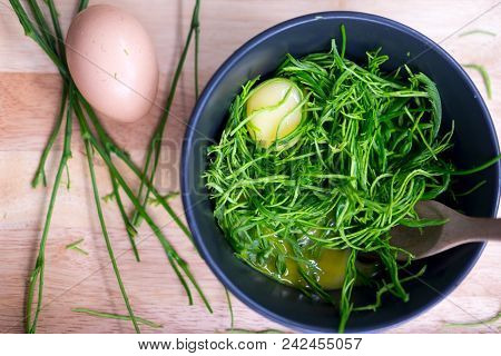 Cha-om And Egg, Ingredient For Cooking (prepare Cooking Concept)