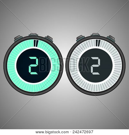 Electronic Digital Stopwatch 2 Seconds Isolated On Gray Background.stopwatch Icon Set. Timer Icon. T