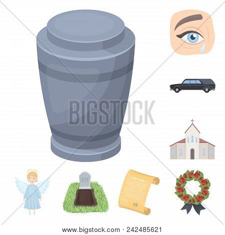 Funeral Ceremony Cartoon Icons In Set Collection For Design. Funerals And Attributes Vector Symbol S