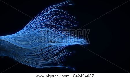 Glowing Fiber Optic Cables In Dark. 3d Illustration. Suitable For Internet, Technology And Futuristi