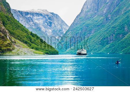 Ship Ferryboat On Norwegian Fjord
