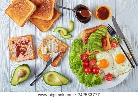 Eggs, Salad, Toasts With Yeast Spread