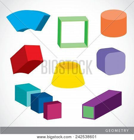 Colorful Set Of Geometric Shapes, Platonic Solids, Vector Illustration
