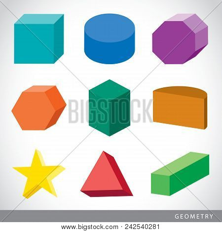Colorful Set Of Geometric Shapes, Platonic Solids, Vector Illustration
