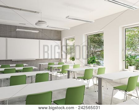 3d Rendering. Empty School Classroom. Education Concept