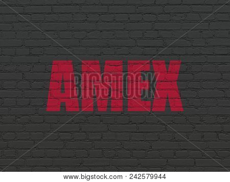 Stock Market Indexes Concept: Painted Red Text Amex On Black Brick Wall Background