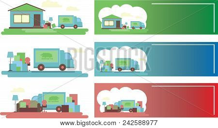 Delivery Service. Moving To Another House. Clipart. Banners. Vector Illustration