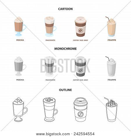 Mocha, Macchiato, Frappe, Take Coffee.different Types Of Coffee Set Collection Icons In Cartoon, Out