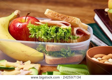 Healthy Eating Kid's Menu On School Lunch Background, Shallow Depth Of Field, Close-up.