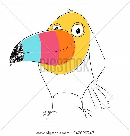 Toucan Bird Cool Print. Cute Childish Vector. Hand Draw Illustration For T-shirt, Kids Apparel And O