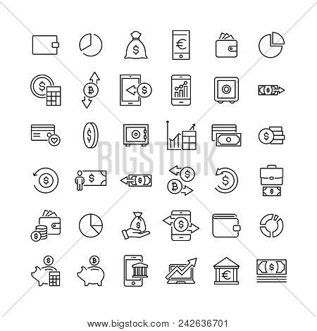 Simple Set Of Money Related Outline Icons. Elements For Mobile Concept And Web Apps. Thin Line Vecto
