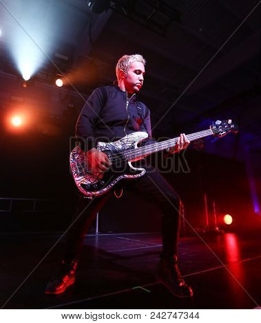 NEW YORK-DEC : Musician Pete Wentz of Fall Out Boy performs onstage at Pandora's Holiday Show at Pier 36 on December 10, 2015 in New York City.