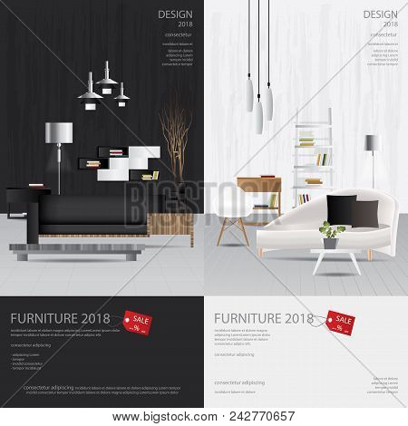 2 Vertical Banner Furniture Sale Design Template Vector Illustration
