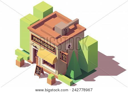 Vector Isometric Cheese Shop Or Fromagerie Building With Signboard And Awning