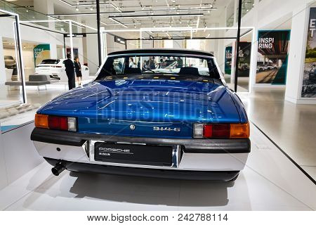 Berlin, Germany - May 15 2018: Porsche 914 6 Sports Car Standing At Volkswagen Group Forum Drive On