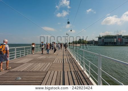 Lisbon Portugal. 27 May 2018. People walking at Parque das Nacoes in Lisbon. Lisbon, Portugal