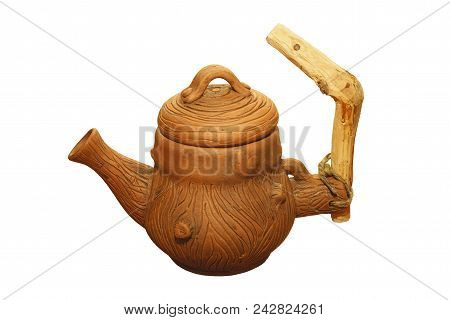 Unglazed Earthenware Teapot, Isolated On White Background.