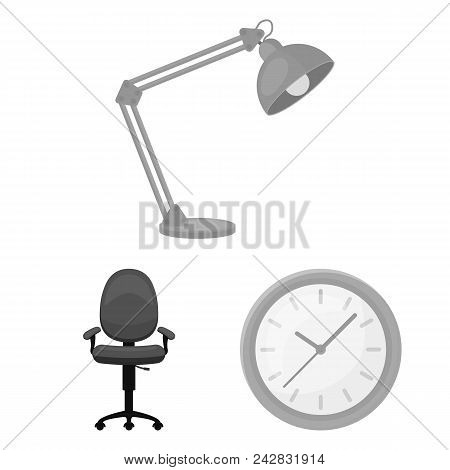 Interior Of The Workplace Monochrome Icons In Set Collection For Design. Office Furniture Vector Sym