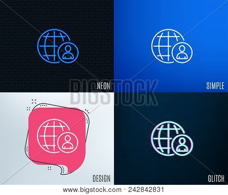 Glitch, Neon Effect. International Business Recruitment Line Icon. Global Human Resources Sign. Tren